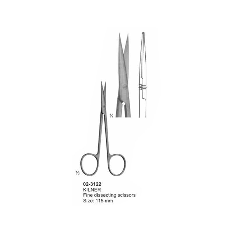 02-3122.jpg KILNER Fine Dissecting Scissor Sharp Straight 115 mm - Image 1
