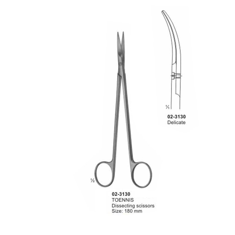 02-3130.jpg TOENNIS Dissecting Scissors Delicate Curved 180 mm - Image 1