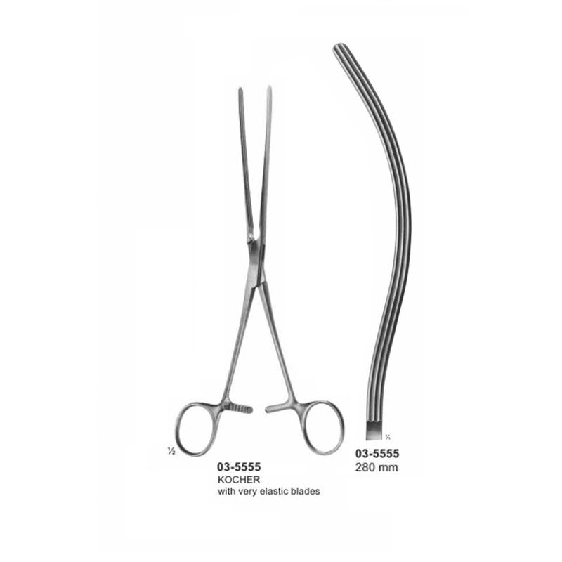 03-5555.jpg Kocher Intestinal Curved Clamp Soft Elastic 280 mm - Image 1
