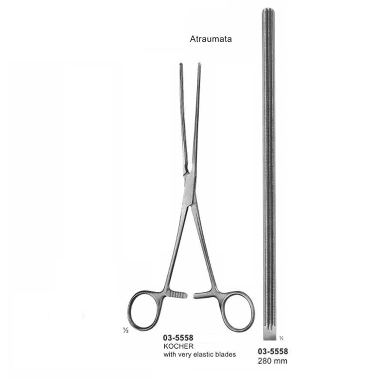 03-5558.jpg Kocher Intestinal Straight Clamp Atraumata Soft Elastic 280 mm - Image 1