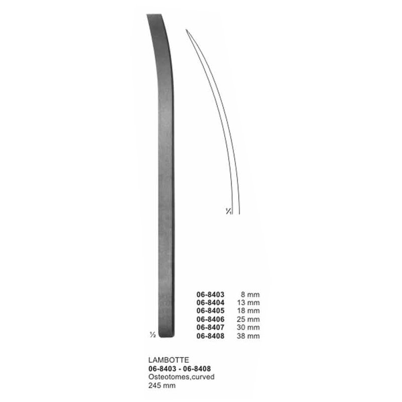 06-8403-06-8408.jpg Lambotte Surgical Osteotomes Curved 245 mm - Image 1